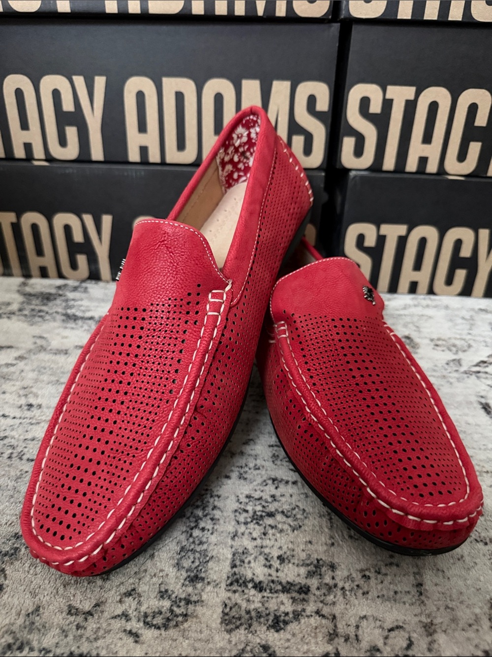 Stacy Adams Red Perforated Slip-On Loafers- New in Box